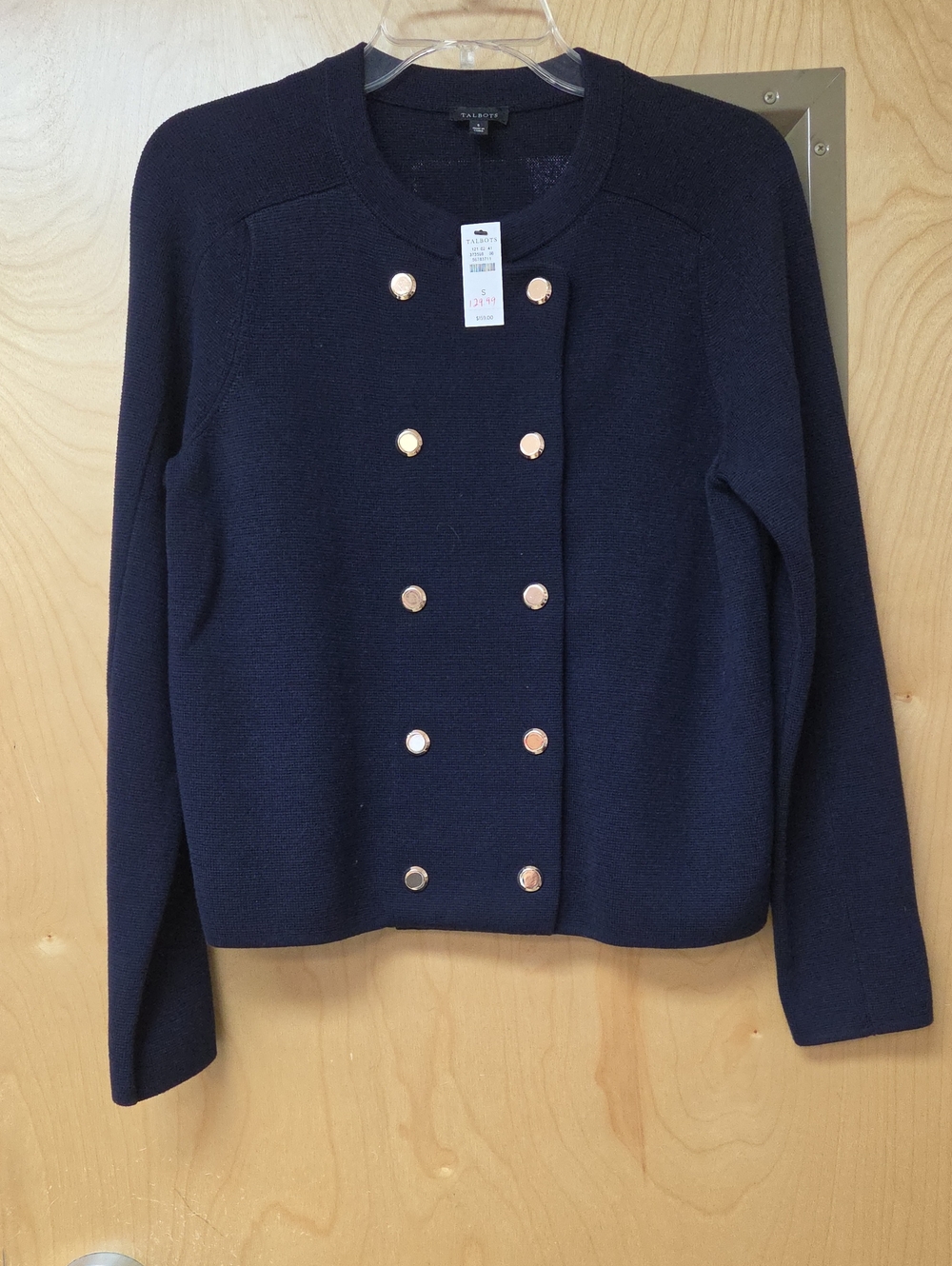 Talbots Navy Double-Breasted Knit Blazer with Gold SNAP Buttons